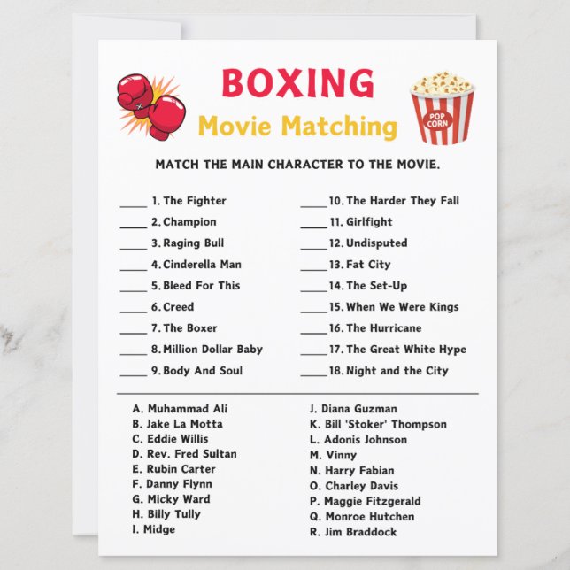 Papier Jeu de jumelage de films de boxe (Devant)