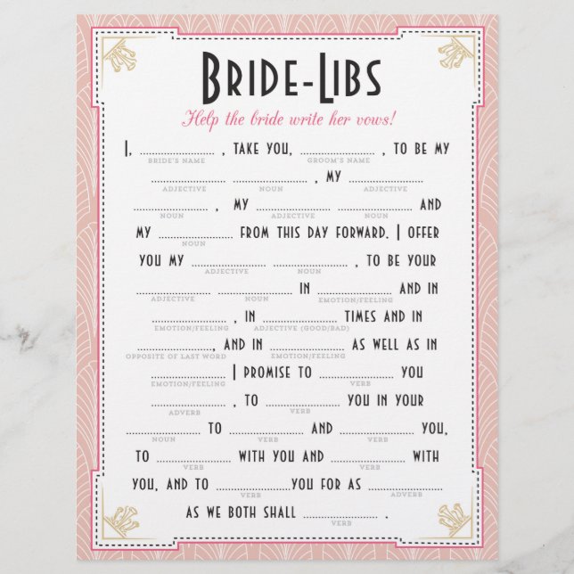 Papier Jeu de Libs de mariée Art Déco (Devant)