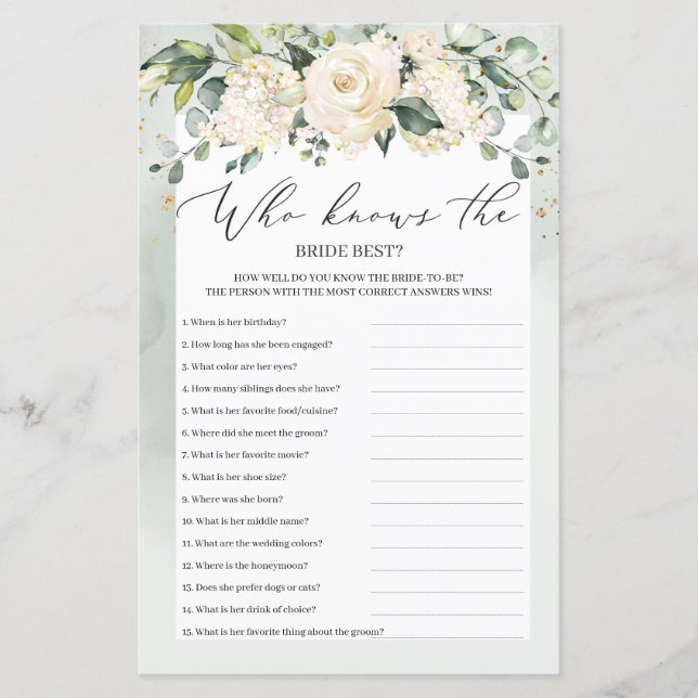 Papier Jeu de mariage Boho végétation Qui connaît le mieu (Devant)