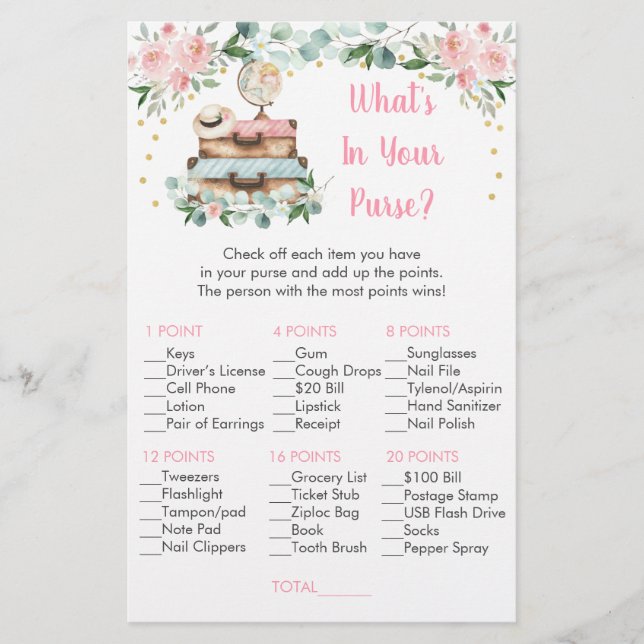 Papier Jeu de mariage floral de voyage Qu'est-ce qu'il y  (Devant)