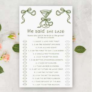 Papier Jeu de mariage Martini bow He said she said