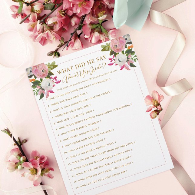 Papier Jeu de mariage modifiable floral rose et or (Créateur téléchargé)