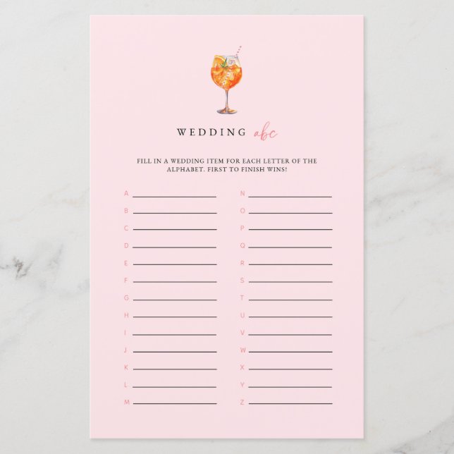 Papier Jeu de mariage Pink Spritz Wedding ABC pour la fêt (Devant)
