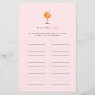 Papier Jeu de mariage Pink Spritz Wedding ABC pour la fêt