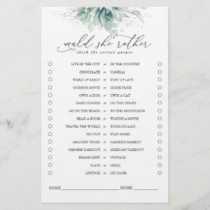 Papier Jeu de mariage 'Plutôt des succulentes ou de la ve