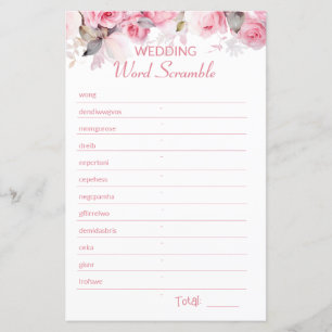 Papier Jeu de mélange de mots pour Baby Shower Rose Pink