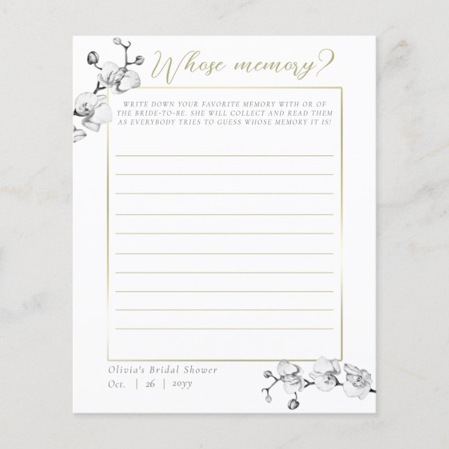 Papier Jeu de mémoire de mariage Elegant Orchid (Devant)