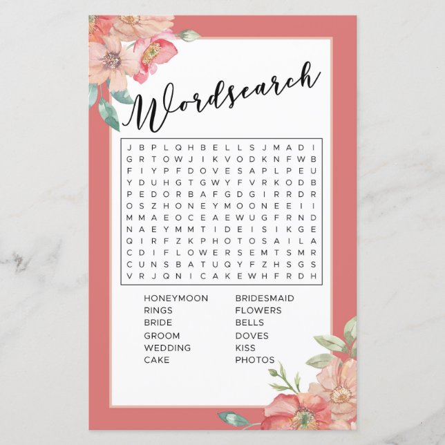 Papier Jeu de mots cachés pour enterrement de vie de jeun (Devant)