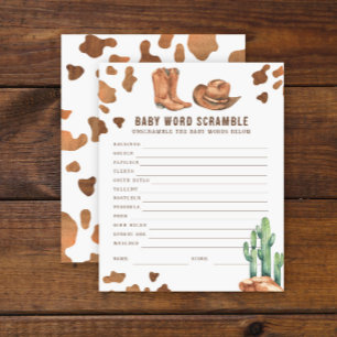 Papier Jeu de mots mêlés Baby Cowboy Shower bébé