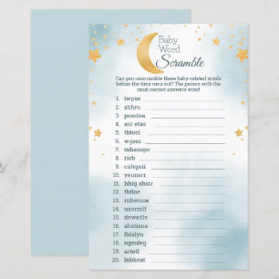 Papier Jeu de mots mêlés Baby Shower Cute Over the Moon