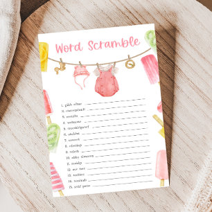 Papier Jeu de mots mêlés Baby Shower Fille Popsicle