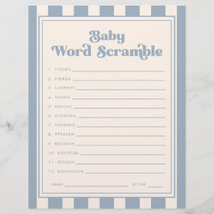Papier Jeu de mots mêlés Baby Shower Moderne Rétro Bleu