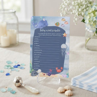 Papier Jeu de mots mêlés Baby Shower sous la mer baleine