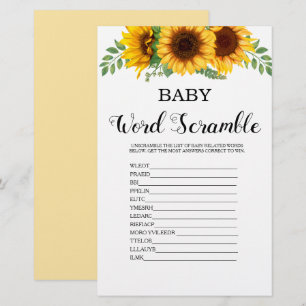 Papier Jeu de mots mêlés Baby Shower Tournesol