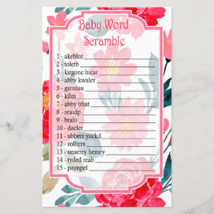 Papier Jeu de mots mêlés bébé rose aquarelle