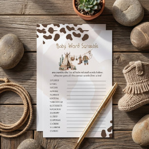 Papier Jeu de mots mêlés cow-boy pour bébé shower rustiqu