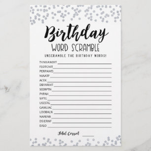 Papier Jeu de mots mêlés d'anniversaire avec réponses