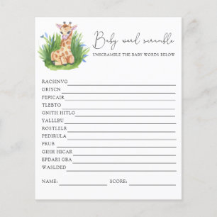 Papier Jeu de mots mêlés Girafe Jeu de Baby Shower