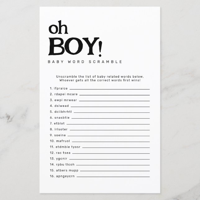 Papier Jeu de mots mêlés minimaliste Oh Boy pour Baby Sho (Devant)