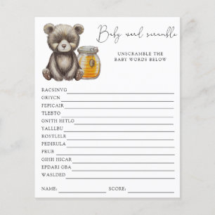 Papier Jeu de mots mêlés ours   Jeu de Baby Shower