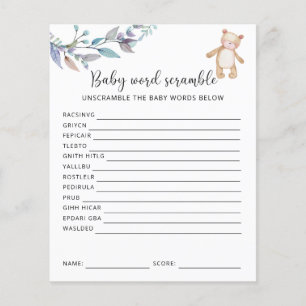 Papier Jeu de mots mêlés Petit Ours Jeu de Baby Shower