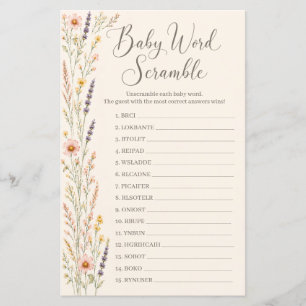 Papier Jeu de mots mêlés pour Baby Shower Boho Wildflower
