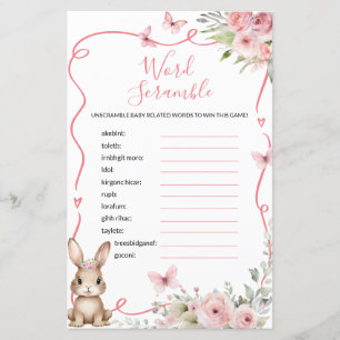 Papier Jeu de mots mêlés pour Baby Shower fille avec un l