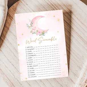 Papier Jeu de mots mêlés pour Baby Shower Rose Lune et Ét