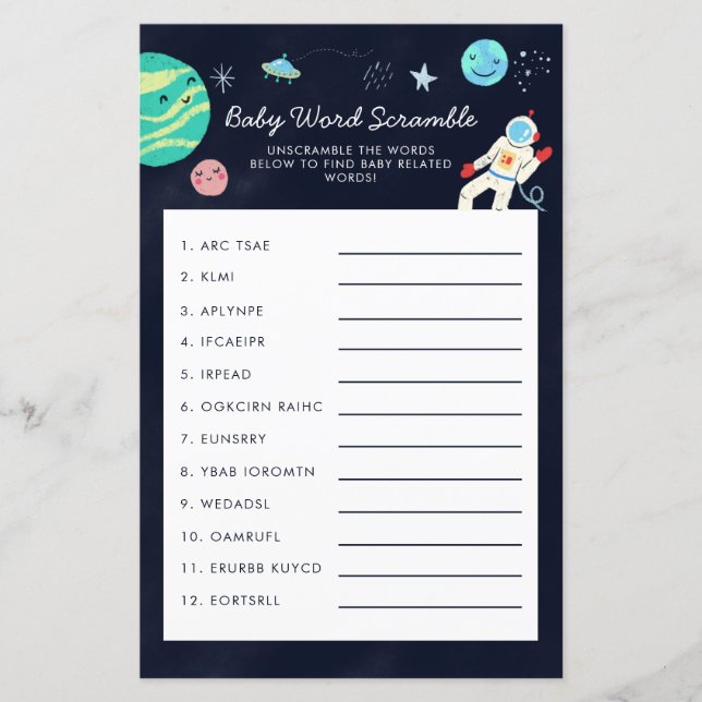 Papier Jeu de mots mêlés pour bébé Galaxie spatiale (Devant)