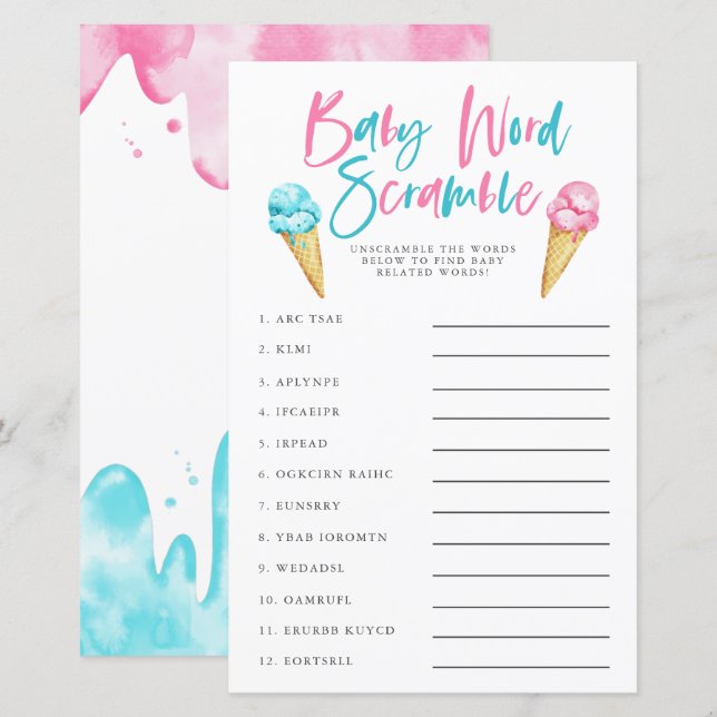 Papier Jeu de mots mêlés pour la révélation du sexe du bé (Devant / Derrière)