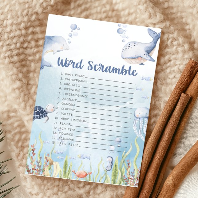 Papier Jeu de mots mêlés sous la mer pour Baby Shower (Under the Sea Baby Shower Game)