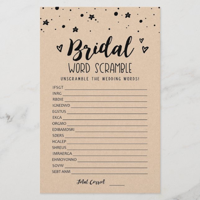 Papier Jeu de mots mêlés sur le thème du mariage avec rép (Devant)