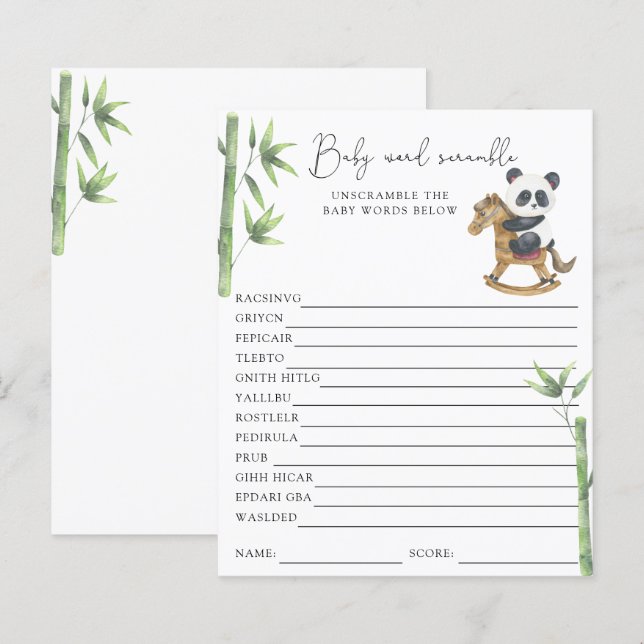 Papier Jeu de mots mêlés sur l'ours panda | Jeu de baby s (Devant / Derrière)