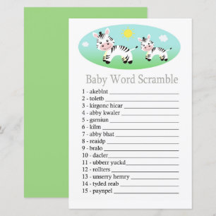 Papier jeu de mots mêlés Zebra Baby