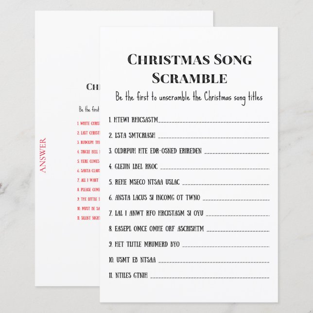 Papier Jeu de Noël familial IMPRIMÉ (Devant / Derrière)