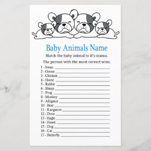 Papier Jeu de nom d'animaux bébé Bouledogue