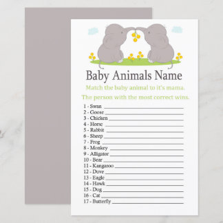 Papier Jeu de nom d'animaux bébé éléphant