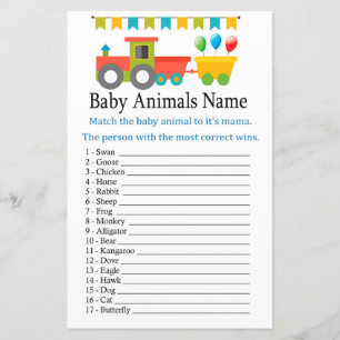 Papier Jeu de nom d'animaux bébé train jouet