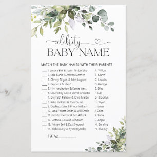 Papier Jeu de nom de bébé de célébrité Baby Shower botani
