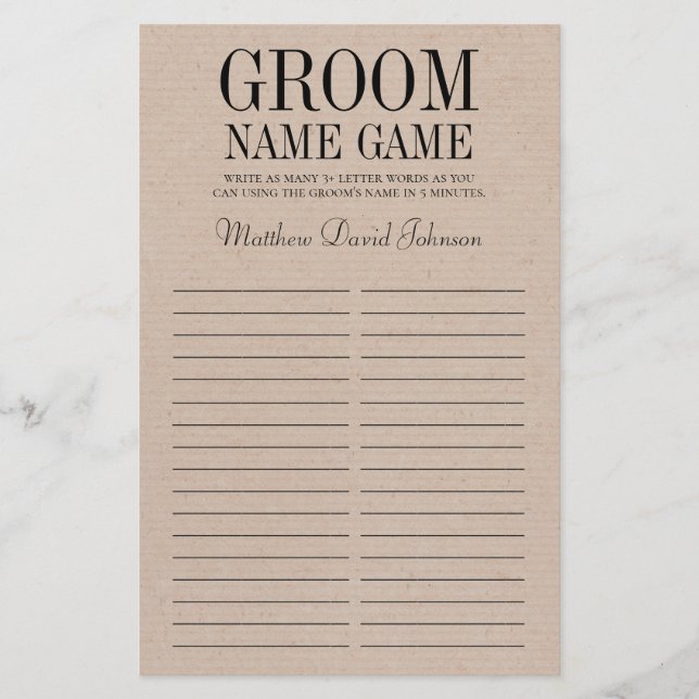 Papier Jeu de nom du marié (Devant)
