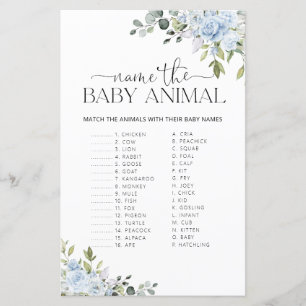 Papier Jeu de nommage de bébé animal à la fleur bleue d'e