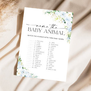 Papier Jeu de Noms de Bébés Animaux à Fleurs Bleu Clair