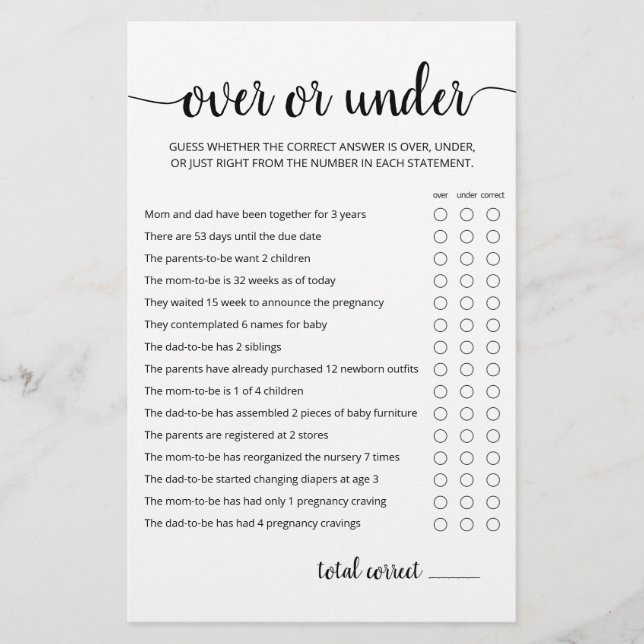 Papier Jeu de partie sur ou sous jeu Baby shower partie (Devant)