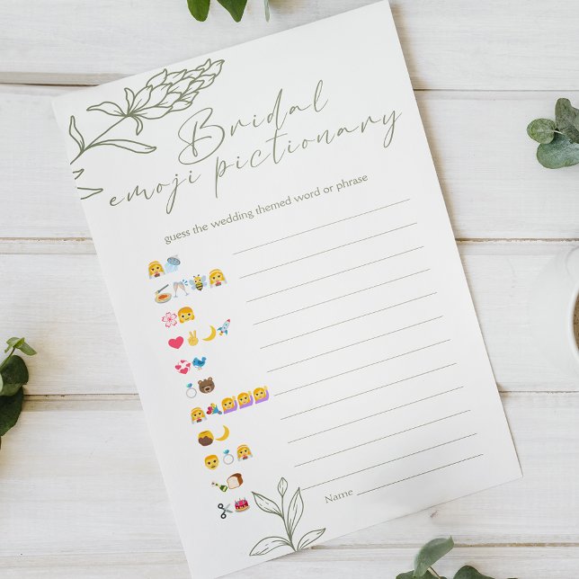 Papier Jeu de Pictionary Emoji de Mariage Sage Boho (Créateur téléchargé)