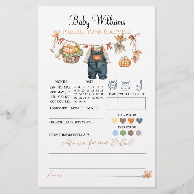 Papier Jeu de prédiction de Baby shower d'automne Citroui (Devant)