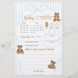 Papier Jeu de prédiction pour Baby Shower Blue Bearly Wai