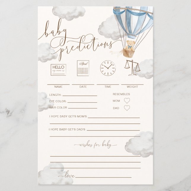 Papier Jeu de Prédictions Bébé Bleu Bearly Wait (Devant)
