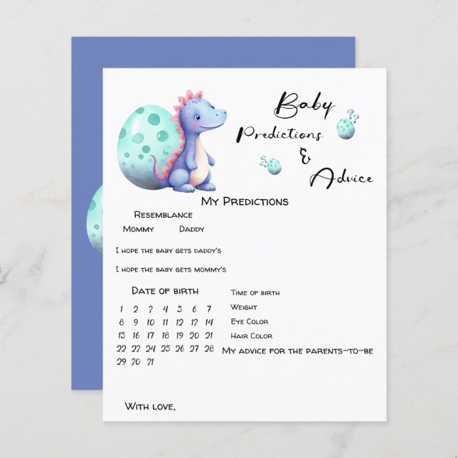 Papier Jeu de prédictions de bébé petit Dinosaur mignon (Devant / Derrière)