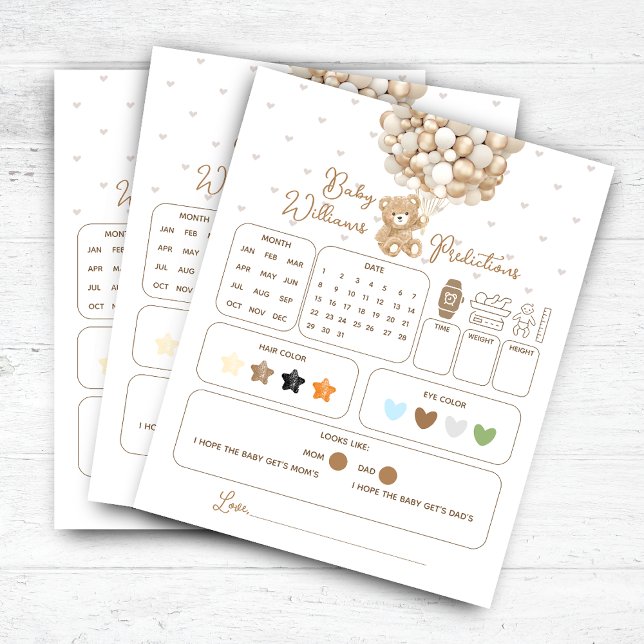 Papier Jeu de prédictions du Baby shower de l'ours (Créateur téléchargé)