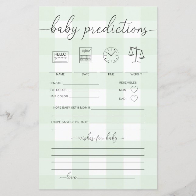 Papier Jeu de prédictions En vichy bébé vert à la menthe (Devant)